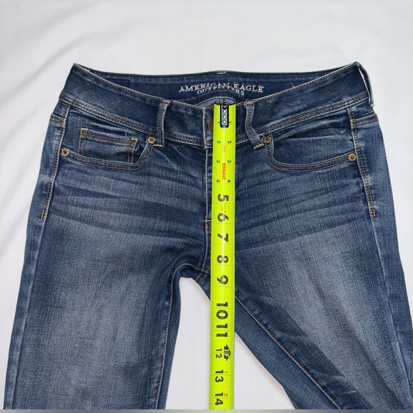 American Eagle Size 6 Long Dark Wash Kick Boot Super Stretch Low Rise Jeans - Picture 5 of 8